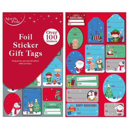 CHRISTMAS 100 CUTE FOIL STICKER TAGS