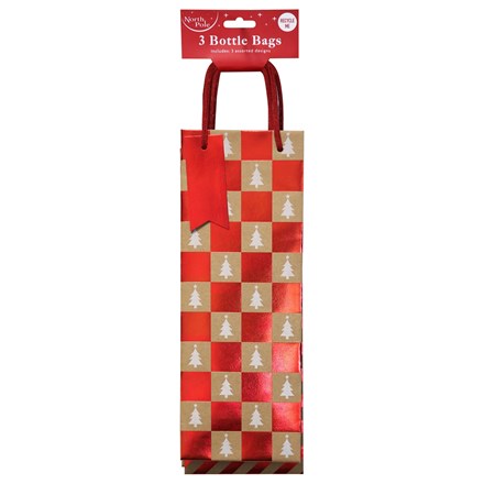 CHRISTMAS BROWN KRAFT BOTTLE GIFT BAGS 3 PACK