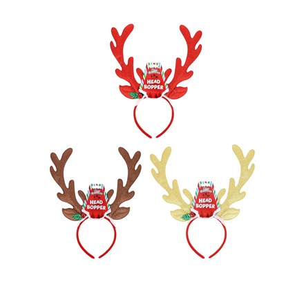 GLITTER REINDEER ANTLER HEADBAND WITH HOLLY 33CM X 29CM
