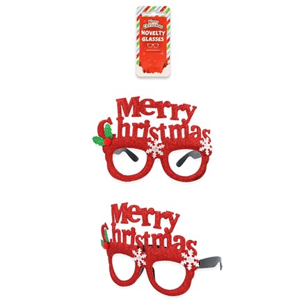MERRY CHRISTMAS RED GLITTER NOVELTY GLASSES