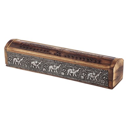 MANGO WOOD SLIDING INCENSE BOX - ELEPHANT