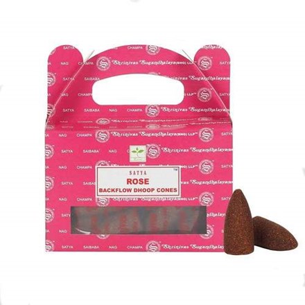 SATYA BACKFLOW DHOOP CONES - ROSE 6 X 24PACK