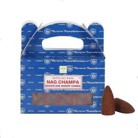SATYA BACKFLOW DHOOP CONES - NAG CHAMPA - 6X24PK