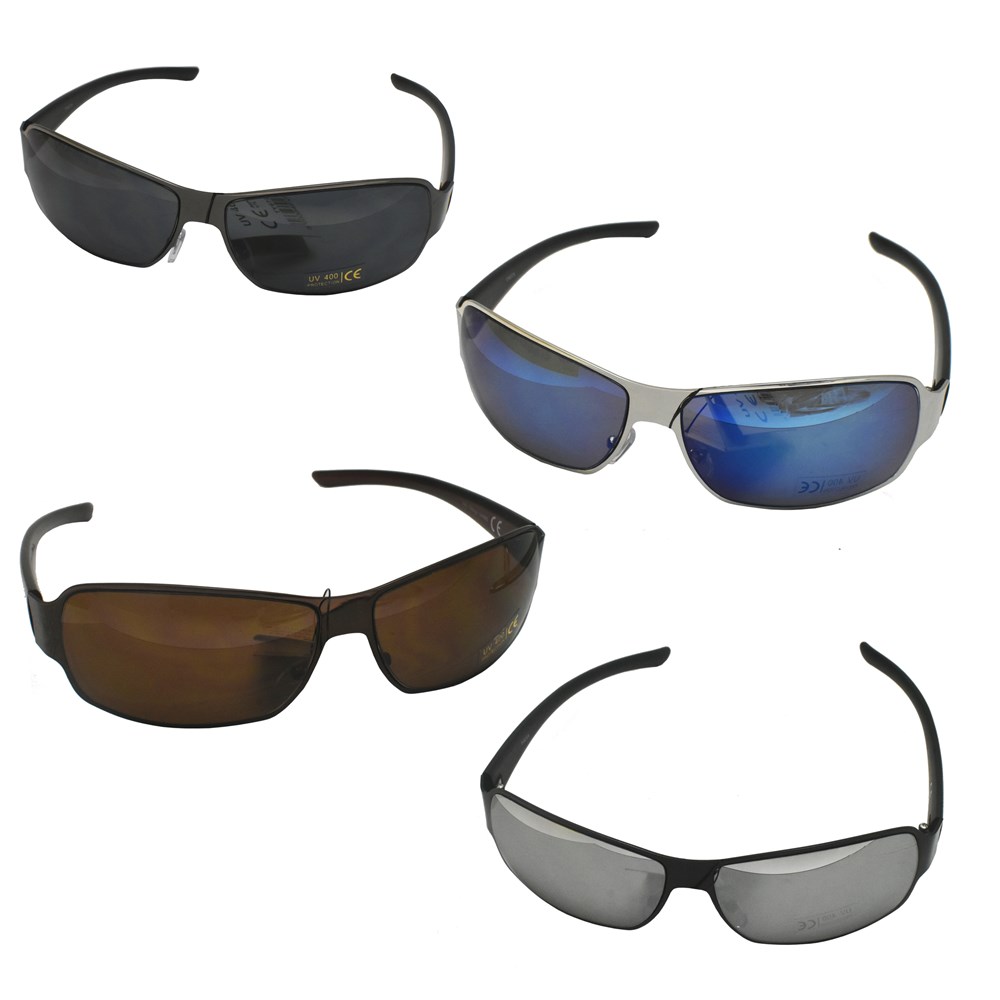 MENS METAL FRAME PLASTIC ARM SUNGLASSES 4ASST