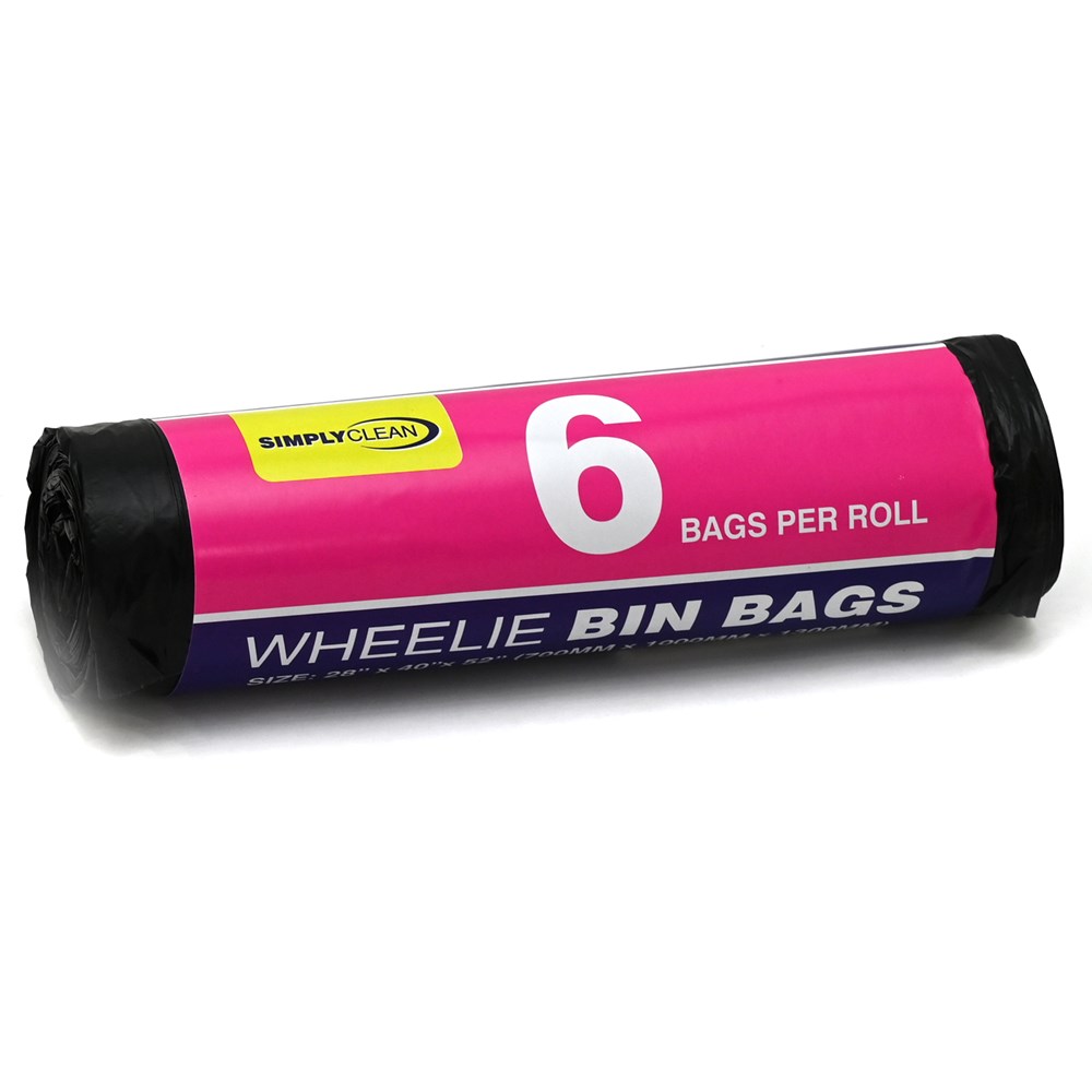 HEAVY DUTY WHEELIE BIN BAGS 6'S SIZE 28X40X52