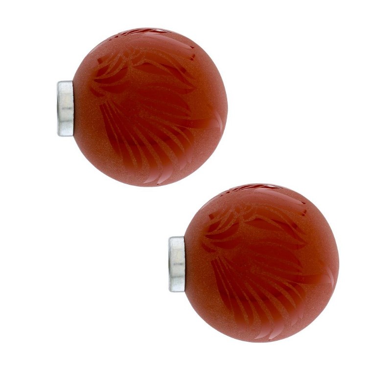 2 X Red Etched Glass Metal Curtain Pole Ball Finials 28mm