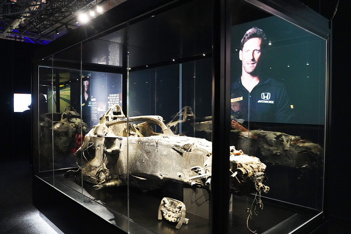Romain Grosjean's burnt Formula 1 car