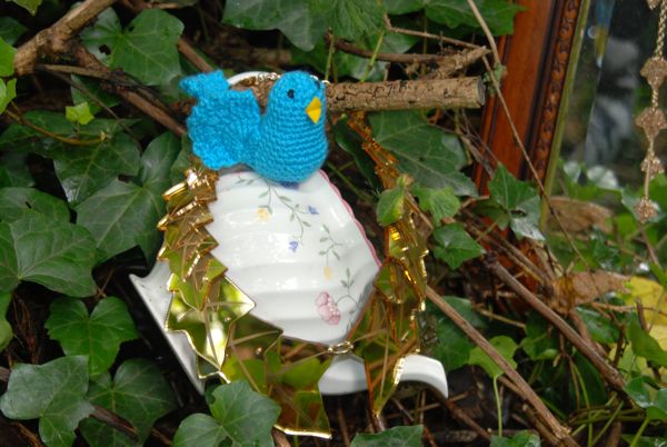 Crochet bird with jewellery nest