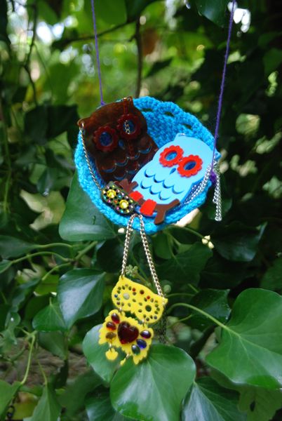 Owls in crochet nest