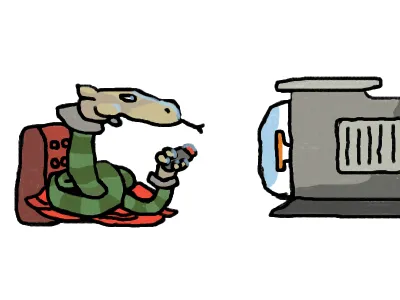 Snake man watching a TV