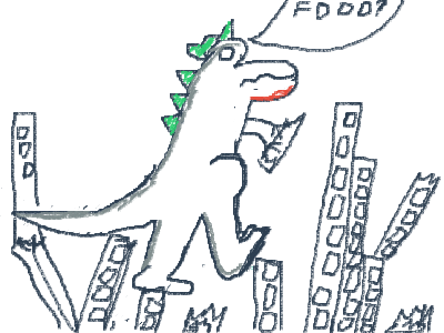 dino destroiingn a city.