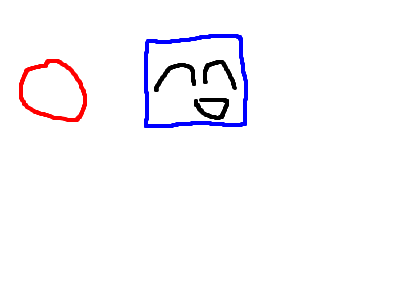 a blue cube trips a ball