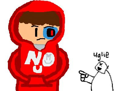 My Character With The Hood Up And The Writing.