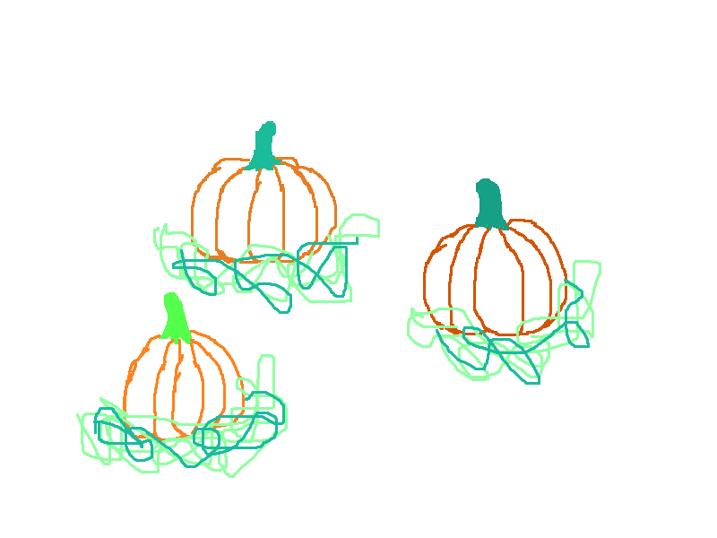 v3v 3 lil pumpkins sitting in a patch