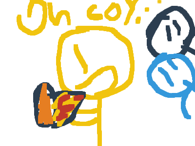 yellow...eats the pizza too. oh boy