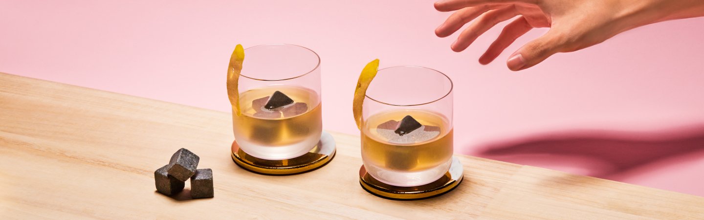 2 glasses of The Glenlivet with whisky stones 2 glasses of The Glenlivet with whisky stones