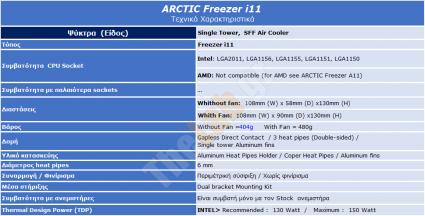 A20 Specification table 1  Arctic Freezer  I11 Single Tower SFF CPU Air Cooler Review