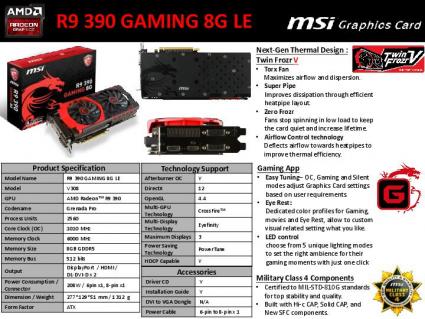 Msi R9 390 gaming 8g Le datasheet