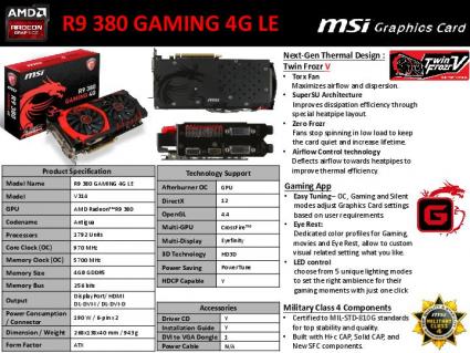 Msi R9 380 gaming 4g Le datasheet