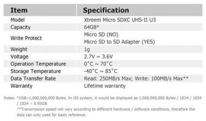 Xtreem Micro SDXC UHS-II U3 specs.jpg