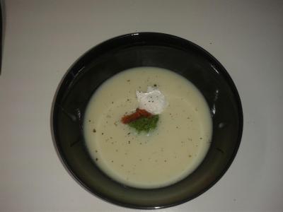 Potato soup, chorizo, parsley pesto, parmesan foam.jpg