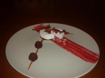 Goat cheese prosciutto raspberries pink pepper gastrique.jpg