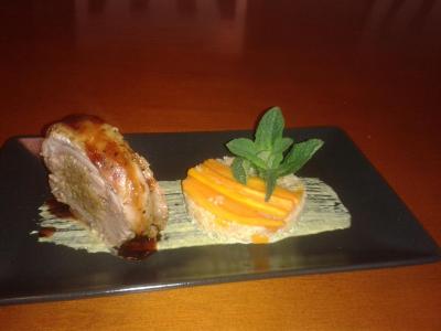 Stuffed lamb with dates and pistachio, couscous, green tahini sauce, balsamic cherry juniper sauce.jpg