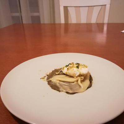 Breadcrumb coated vanilla ice cream, pistachio cream, white chocolate with honey, thyme oil.jpg