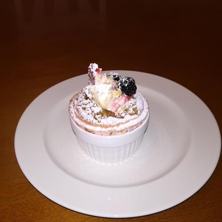 Strawberry souffle pistachio cloated cream.jpg