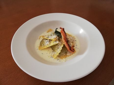 Spinach ricotta ravioli sage black garlic butter.jpg