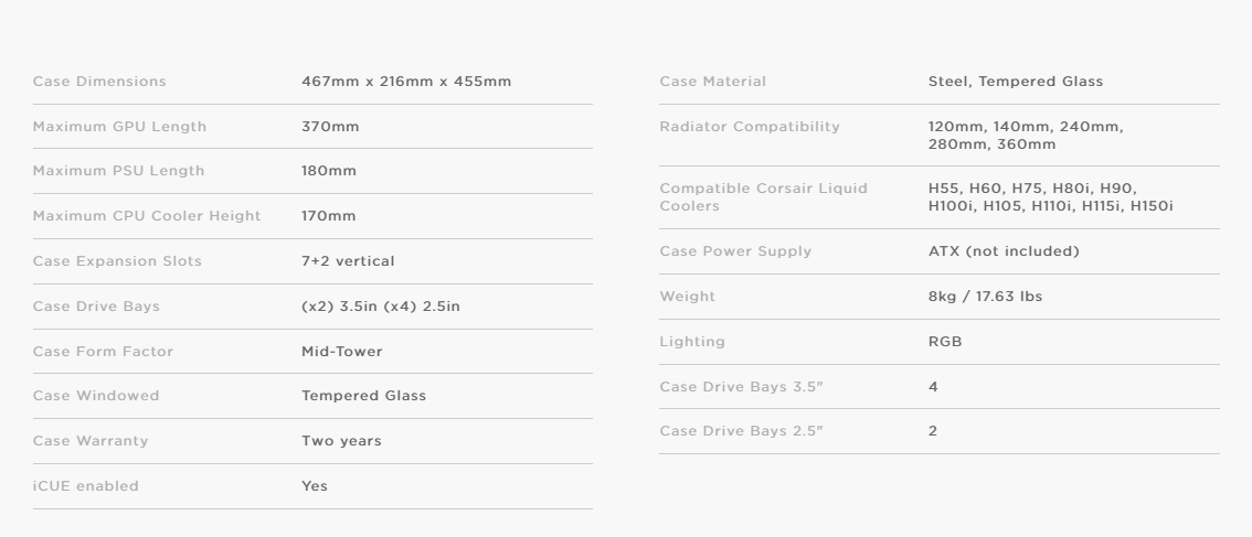 corsair icue 465x specifications case review.PNG