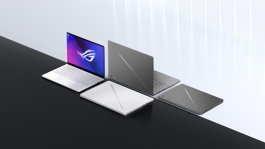 02_Zephyrus G14 and Zephyrus G16 laptops - with one each in Eclipse Gray and Platinum White.jpg