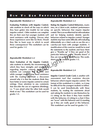 Impulse Control Activities & Worksheets for Elementary School Students with CD Impulse Control Activities & Worksheets for Elementary School Students with CD