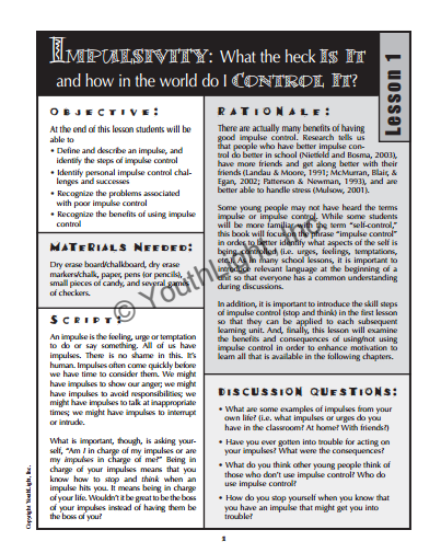 Impulse Control Activities & Worksheets for Middle School Students with CD Impulse Control Activities & Worksheets for Middle School Students with CD