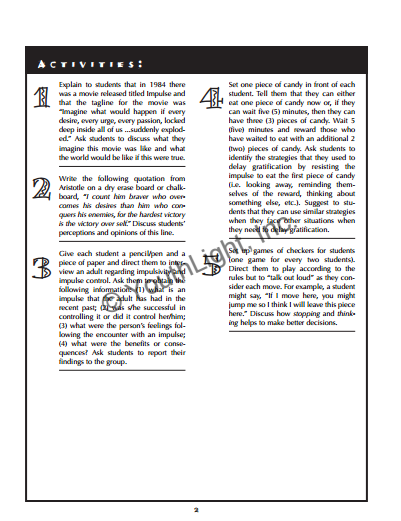 Impulse Control Activities & Worksheets for Middle School Students with CD Impulse Control Activities & Worksheets for Middle School Students with CD