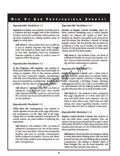Impulse Control Activities & Worksheets for Middle School Students with CD Impulse Control Activities & Worksheets for Middle School Students with CD