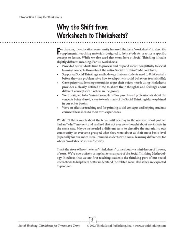 Social Thinking Thinksheets for Teens and Tweens Social Thinking Thinksheets for Teens and Tweens
