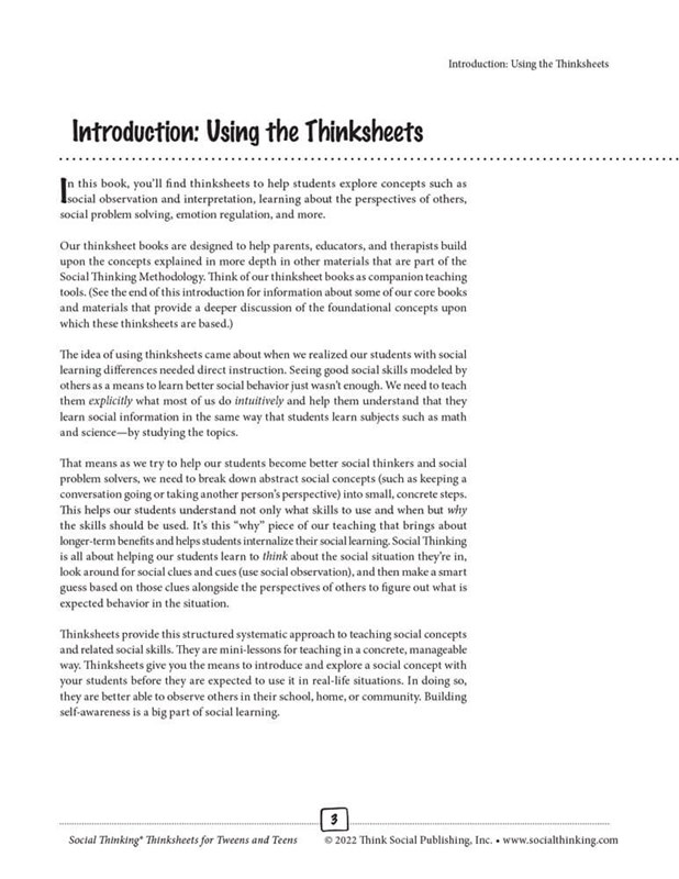 Social Thinking Thinksheets for Teens and Tweens Social Thinking Thinksheets for Teens and Tweens