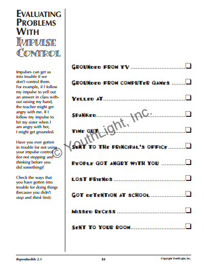 Impulse Control Activities Worksheets For Elementary School Students