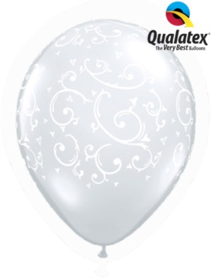 Diamond Clear Filigree & Hearts 11" Latex Balloons 50pk