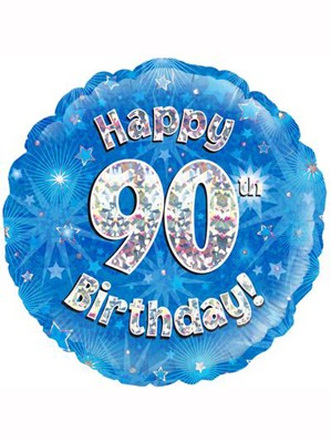18" 90th Birthday Blue Holographic Foil Balloon