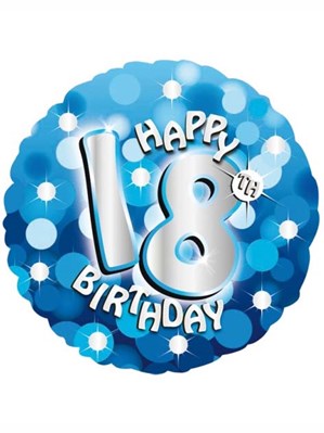 18th Birthday Blue Sparkle Holographic Foil Balloon