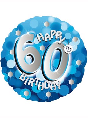18" 60th Birthday Blue Sparkle Holographic Foil Balloon