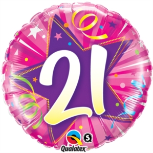21st Birthday Shining Star Hot Pink Foil Balloon