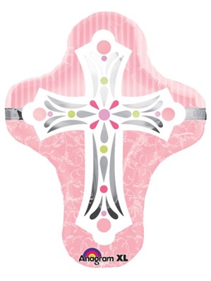 Pink Cross Christening 28" Supershape Foil Balloon