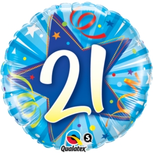 21st Birthday Shining Star Bright Blue Foil Balloon