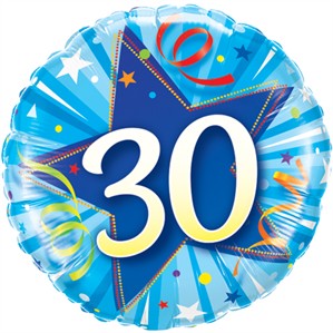 30th Birthday Bright Blue 18" Foil Balloon