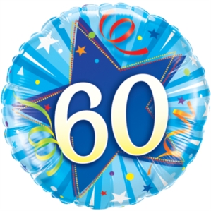 60th Birthday Shining Star Blue 18" Foil Balloon