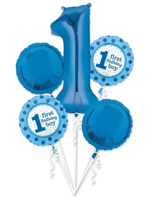First Birthday Boy Foil Balloon Bouquet 5pc