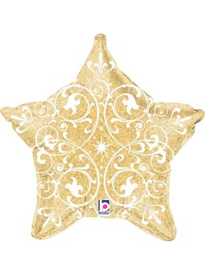 Gold Holographic Filigree Star 21" Foil Balloon